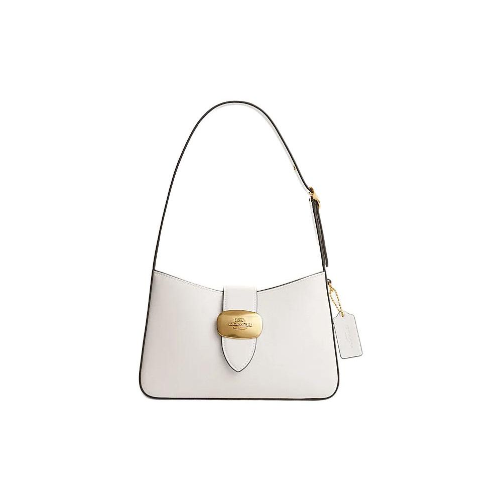 Coach Eliza 25 Solid Non-Detachable Shoulder Strap Buckle Closure Leather Half-Moon Shoulder Tote Bag Medium Women bags Chalk-White CP004-IMCHK Basic Set (Bag+Dust Bag)