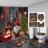 Niedlicher Schneemann-Weihnachts-Duschvorhang-Set, silberne Tannenzweige, Schneeflocken-Weihnachtskugeln, Badezimmer-Dekor, Teppich, Badematte, Toilettendeckelbezug