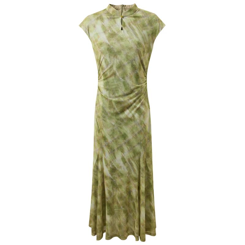 

Sansai Qinglan Rumen New Chinese Style Mesh Print Dress L