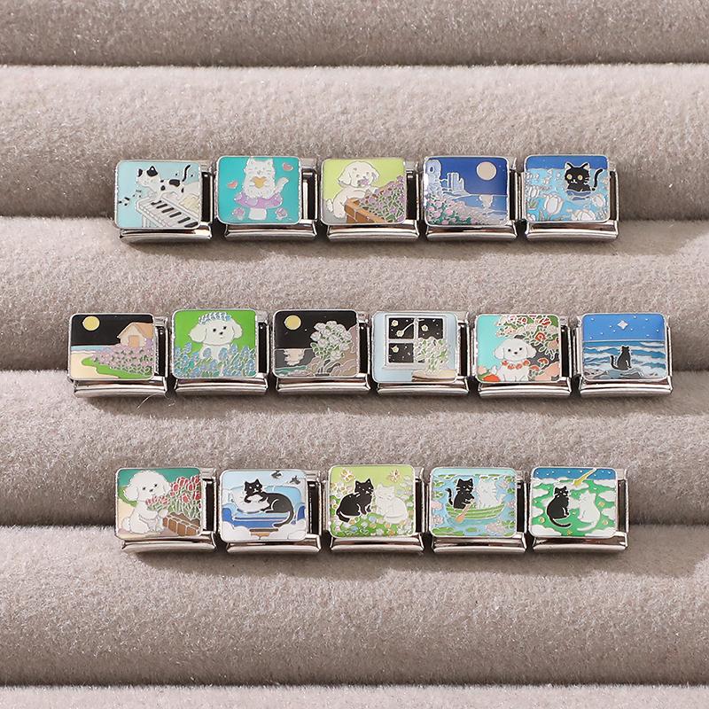 2026 Fashion Dreamy Flowers Cute Cats Dogs Moon Heart High Quality Charm Fit 9mm Stainless Steel Women Bracelet DIY Jewelry Gift