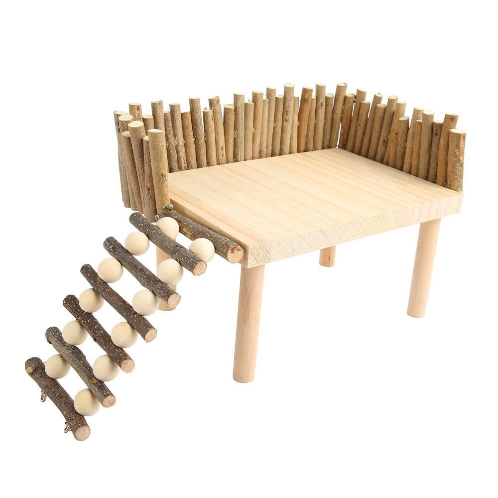 1 Set Logs Hamster Climbing Platform Handcrafted With Ladder Wooden Chewing Toy Stable Chewable Small Pet Activity Playground