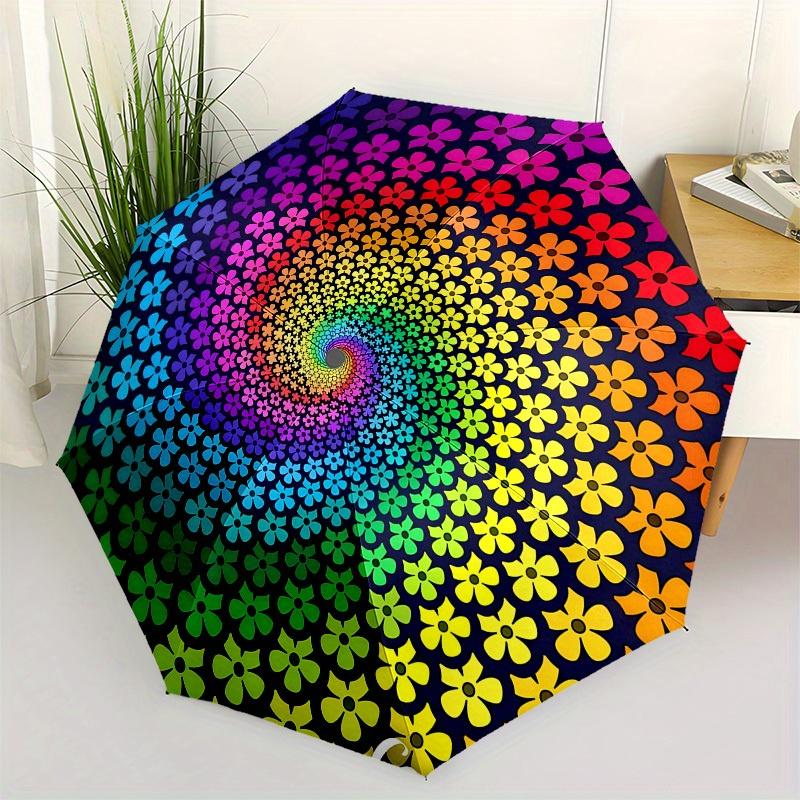 

1pc Rainbow Flower Mandala PatternUmbrella with Plastic Handle,Suitable for All Seasons Home Travel Outdoor UmbrellaB1712