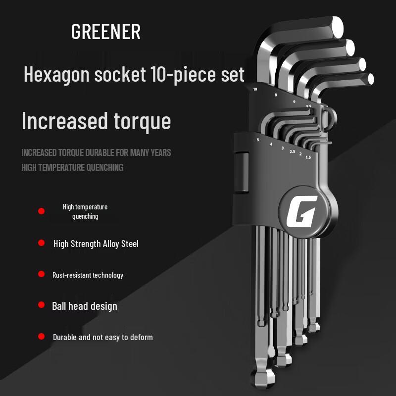 GREENER Flat & Ball End Hex Key Wrench Set