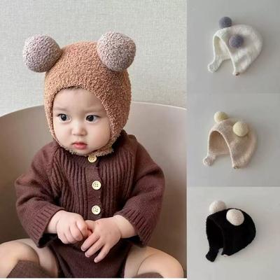 Baby Warm Thickened Super Cute Plush Cap Infant Knitted Ear Protector Cute Baby Pullover