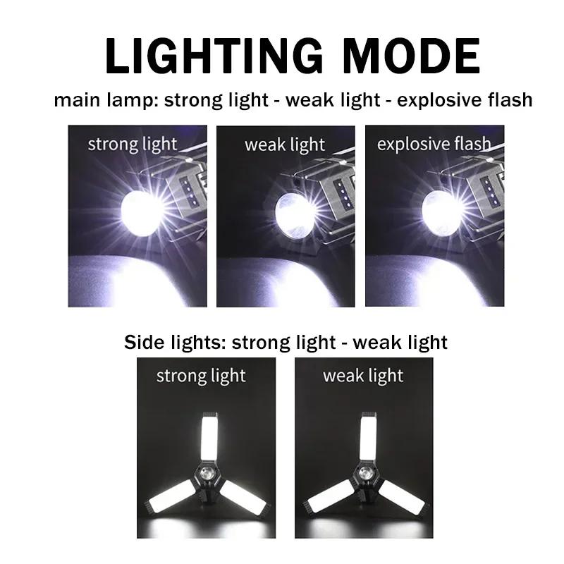 Lampă de camping pliabilă reîncărcabilă USB la 90°, portabilă și luminoasă, cu lanternă magnetică, proiector de lucru de urgență