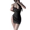 Sexy underwear flash diamond straps sexy neck secretary skirt high slit nightclub