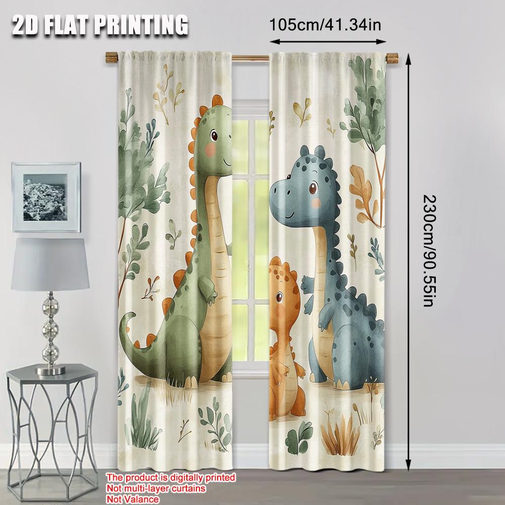 Set Of 2 Spring Summer Curtains Cute Dinosaur Watercolor Versatile Polyester Outdoor Decorations Perfect Bedroom Curtain Sheer For Decor Made
