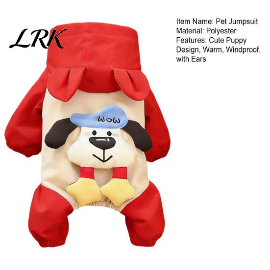 Cold Weather Pet Apparel Hooded Dog Jumpsuit, Waterproof Windproof Four-Leg Jacket with Puppy Winter Wear Ears, Cute Padded Warm Hoodie for Small Dogs
