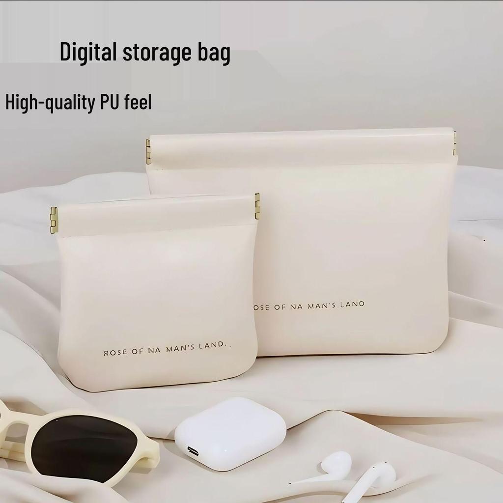 Portable Lipstick Pouch with In-Ear Earphones and Retractable Charger Cable