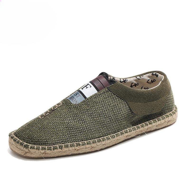 Linen Canvas Shoes Flat-Soled Single Shoes Straw Men'S Shoes Casual Hemp Sole Shoes, One-Pedal Lazy Men'S Shoes Wholesale