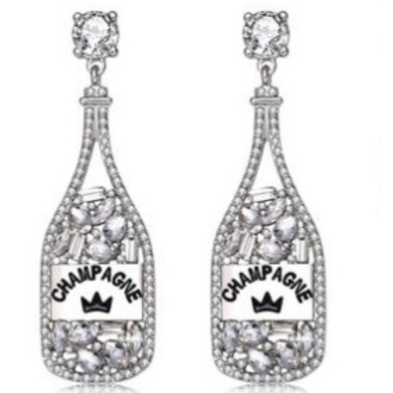 Cross-border European and American Elements Inlaid with Rhinestone Letters Wine Bottle Pendant Women's Fashion Personality Earrings Amazon Hot Sale