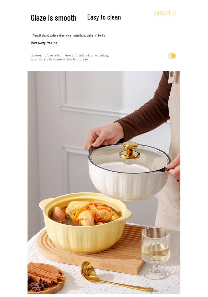 Ceramic Double-Handled Large Soup Bowl with Lid - High-End Design, Ideal for Home Use, Sauerkraut Fish, and Commercial Soups.