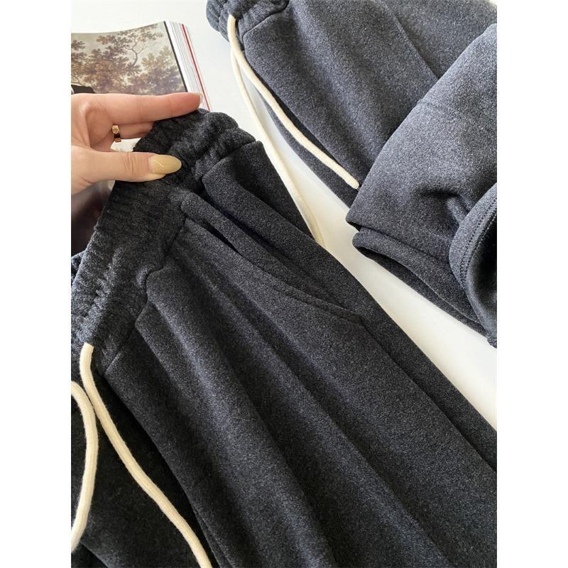Composite Fleece Thickened Warm Elastic Waist Loose Straight Leg Casual Pants