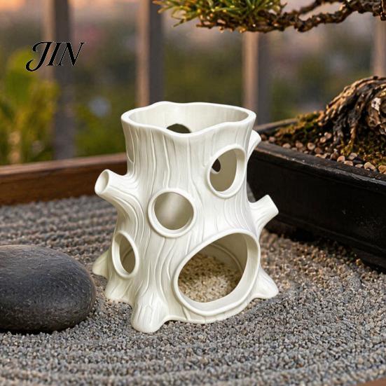 Hand Carved Fish Shelter 2Pcs 3D Printed Aquarium Tree Stump Shelter, Tank Landscaping Porous Ornaments, Multiple Holes Hiding Cave for Decoration