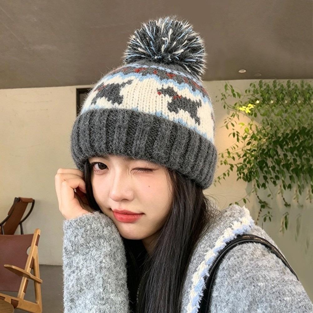 55cm To 62cm Knitted Beanie Hat Pom Pom Fall Winter Beanie Hat Fair Isle Beanie Outdoor Activity