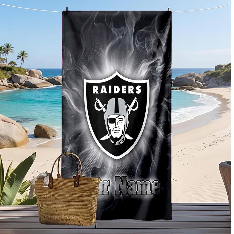 Las Vegas Raiders Custom Beach Towel, Print Your Name Text Lightweight Absorbent Towel for Swimming Travel