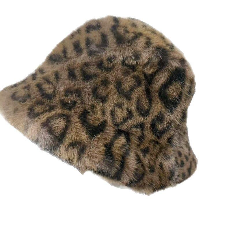 Winter Cross-border New Trend Plush Hat Women's Korean Version Fashion Foreign Style Leopard Print Bucket Hat Versatile Basin Hat To Keep Warm