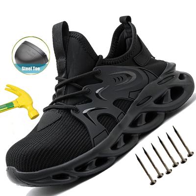 Chaussures de sécurité d'été en maille pour hommes Chaussures à embout en acier Anti-écrasement Anti-perforation Respirantes Légères Chaussures de travail Chaussures industrielles