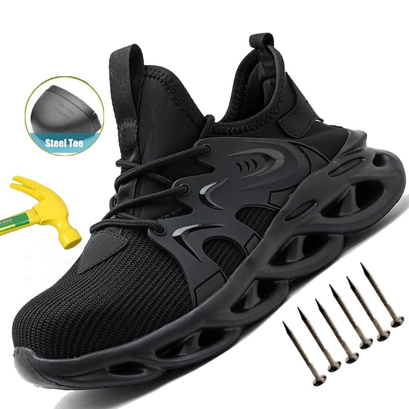 Men'S Summer Mesh Safety Shoes Steel Toe Shoes Anti-Smash Anti-Puncture Breathable Lightweight Work Shoes Industrial Shoes