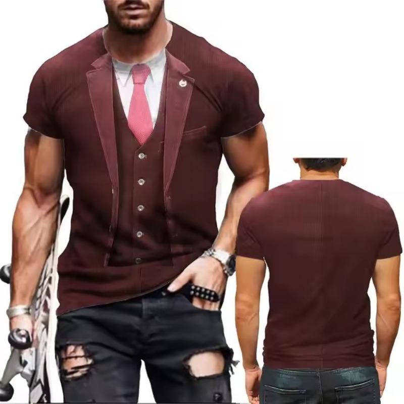 3D Printing T Shirt Fashionable nd Lnteresting Western Suit Pictures Men's T-Shirts Trend Digital Printing Casual Round Neck Short Sleeved
