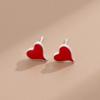 Heart-Shaped Red Epoxy Stud Earrings for Women