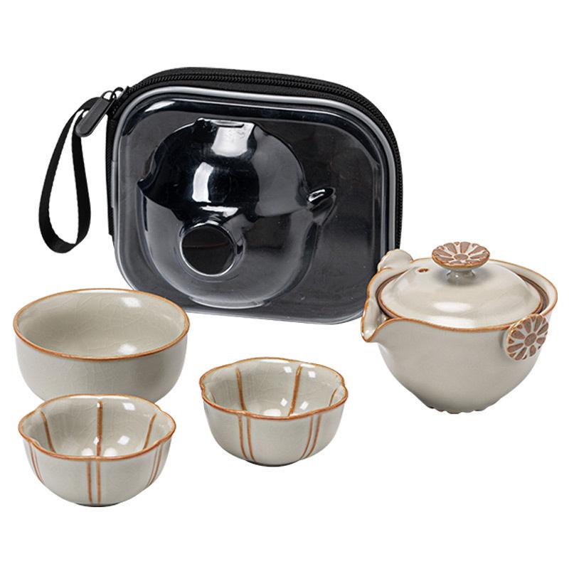 Ru Kiln Travel Teaware, Household Creative A Pot of Three Cups, Outdoor Camping Portable Travel Simplicity Ceramic Tea Quick Cup