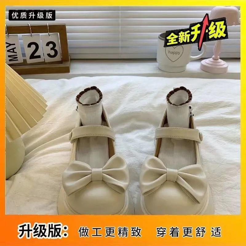 

2025 new skirt Japanese design sense big head bow soft sister platform college style Mary Jane small leather shoes women 40