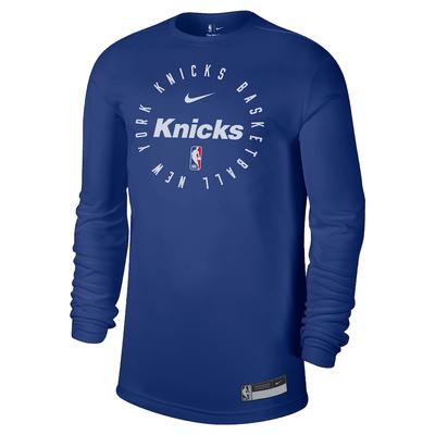 X NBA New York Knicks 2024/25 Leggenda Da Campo Pratica Moda Semplice Maglietta Pullover Manica Lunga Uomo Top Blu HF1495-496