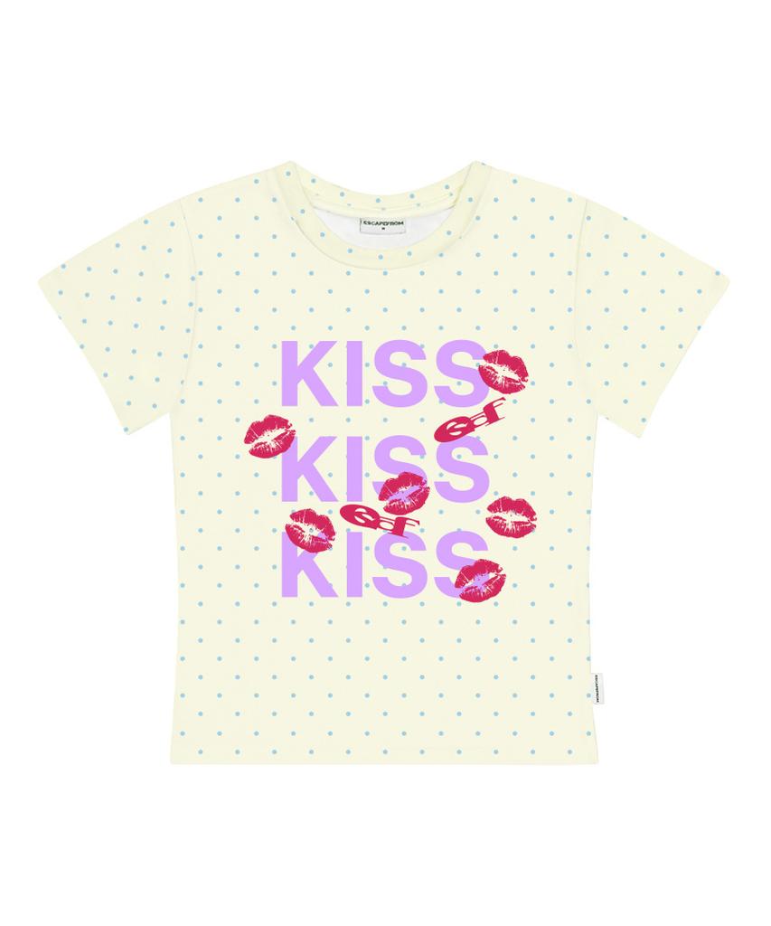 ESCAPEFROM Kiss Kiss Kiss Print Dot Slim Fit Short Sleeve T-Shirt Pink