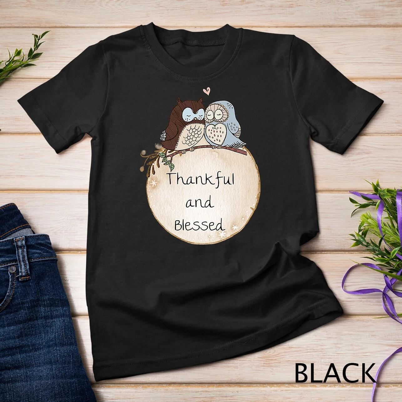 Womens Thankful and Blessed Owls Inspirational Unisex T-shirt 1 2XL