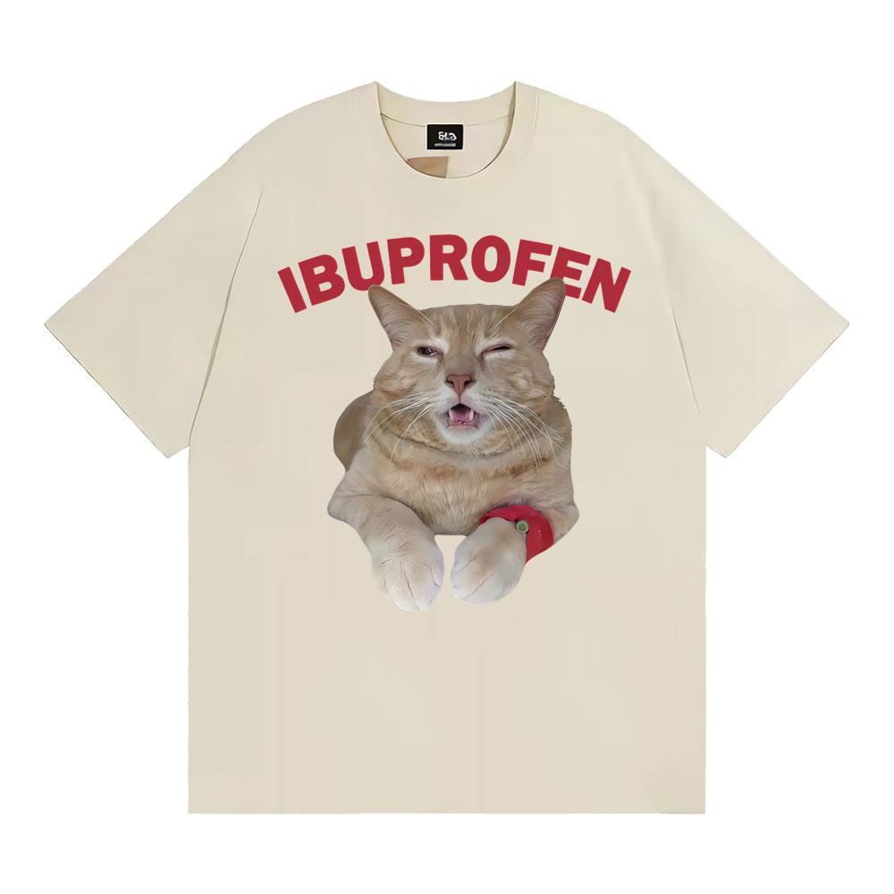 Hilarious Lbuprofen Medical Humor Gift Cat Meme T Shirts Men Women Fashion Street T-shirt Oversized Loose Vintage O-Neck T Shirt
