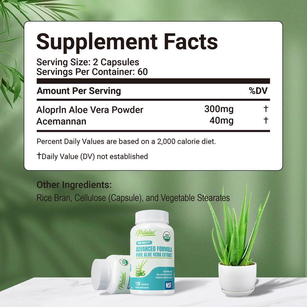 Bio-Aloe-Vera-Kapseln, unterstützen die Darmgesundheit, die Immunabwehr, geeignet für Männer und Frauen.