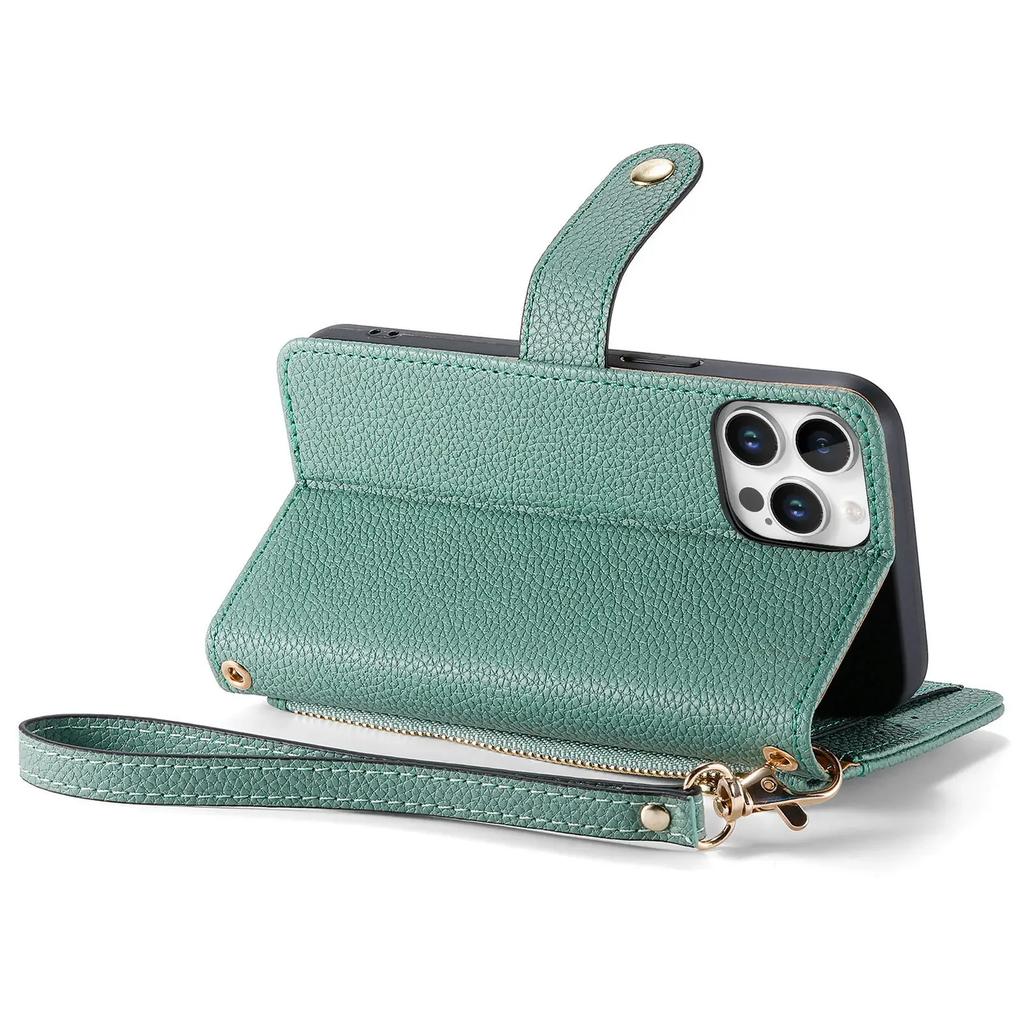 Crossbody Lanyard Wrist Strap Wallet with Card Holder Kickstand Phone Case for iPhone 16 15 Pro Max Plus Protective Cover