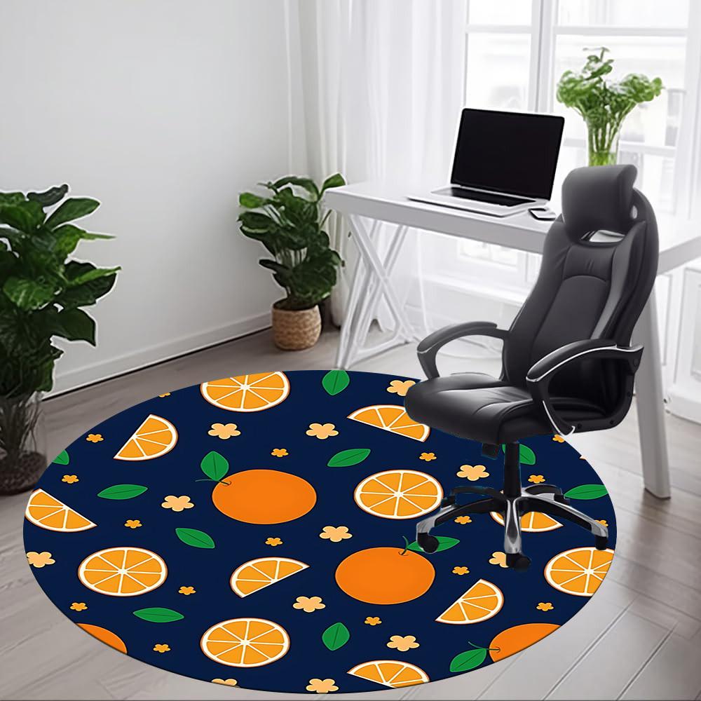 1 Stück Orangenscheiben Stuhlteppich für Büro, Runder Polyesterteppich, Innenbereich Dekoration für Büro, Pflegeleichtes Gewebe, Waschbarer rutschfester Teppich