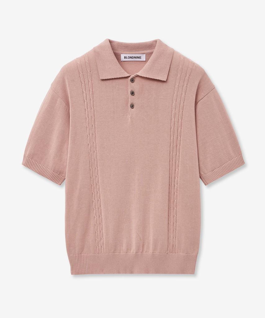 BLOND9 Soft Cable Collar Short Sleeve Knit_Pink