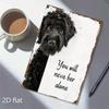 Vintage Black Labradoodle Peeking Behind Rustic Metal Sign Wall Art – 2D Flat Dog Decor, Pet Lover Gift, \Never Alone\