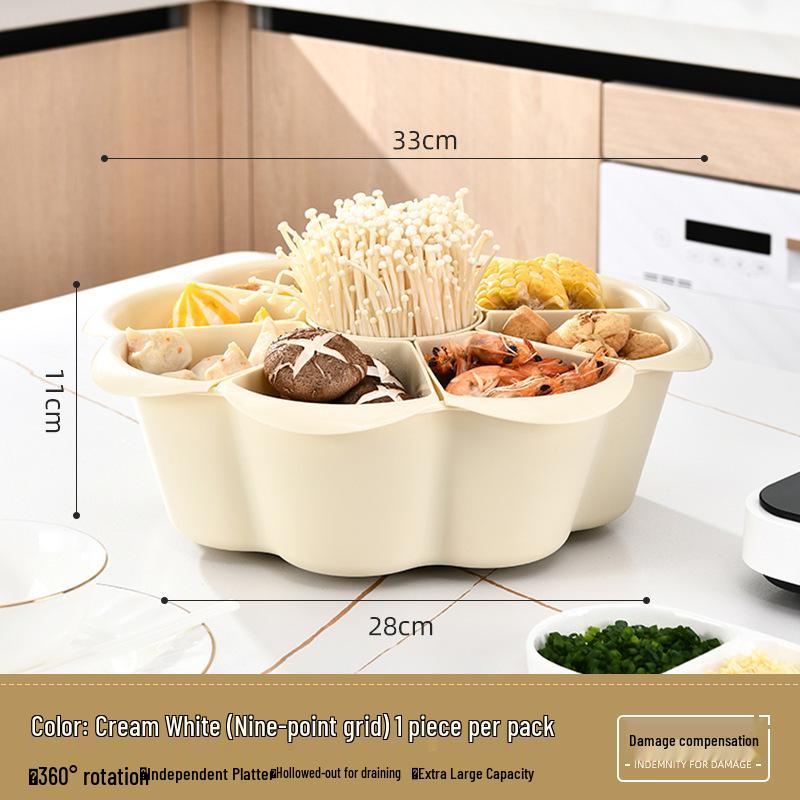 Rotating Hot Pot & Vegetable Platter with Washing, Draining, and Serving Plate Functions
