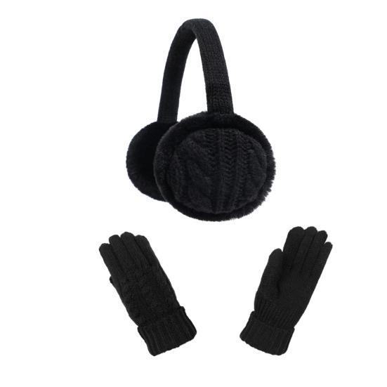 

1 Набір дитячих в язаних навушників та рукавичок Пухнасті грілки для вух Теплий набір рукавичок Зимові навушники В язані рукавички для хлопчиків дівчаток 2-12 років чорний