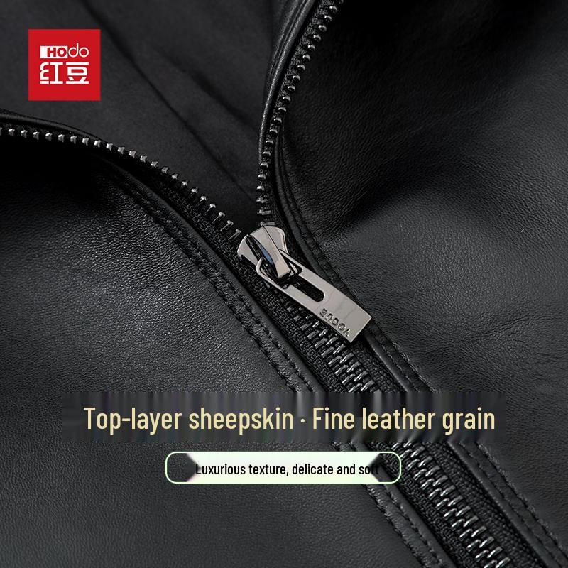 HODOO Men's First Layer Sheepskin Leather Jacket