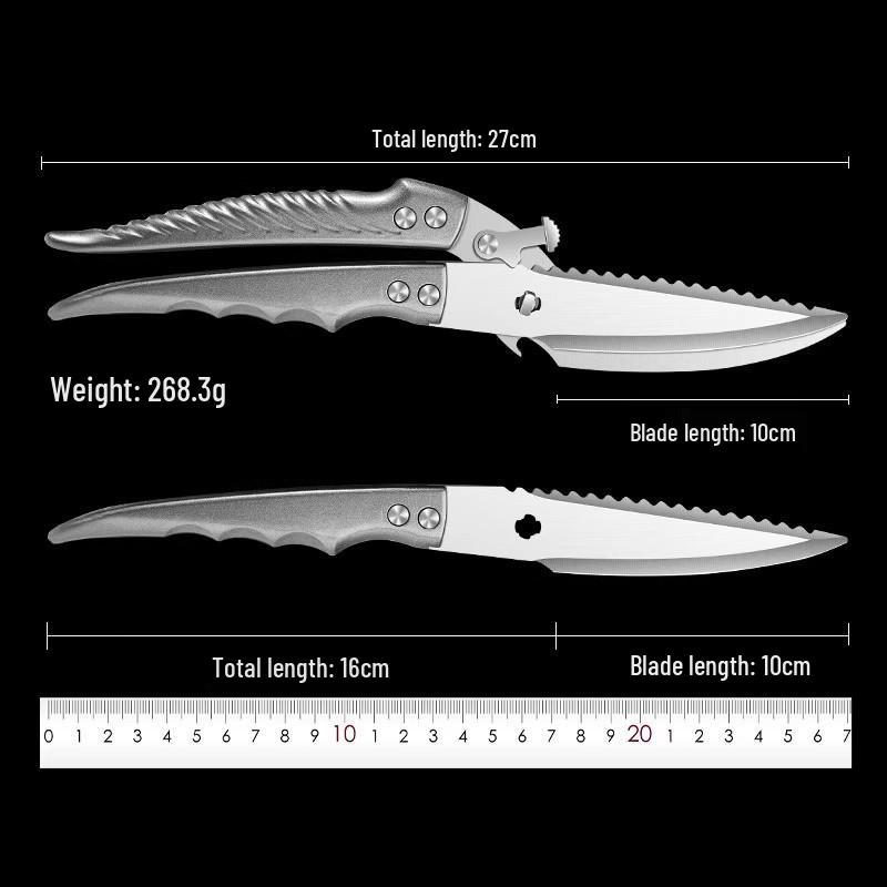 All-Stainless Steel Multi-Functional Kitchen Shears for Chicken, Duck, and Fish
