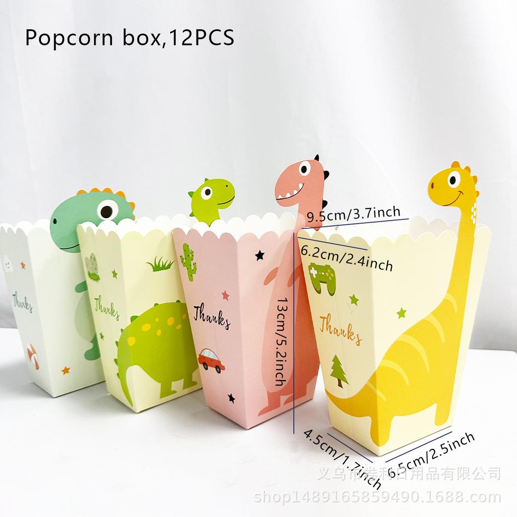 Color Dinosaur Popcorn Paper Box Cute Cartoon Disposable Food Grade Potato Chips French Fries Snacks Children'S Packing