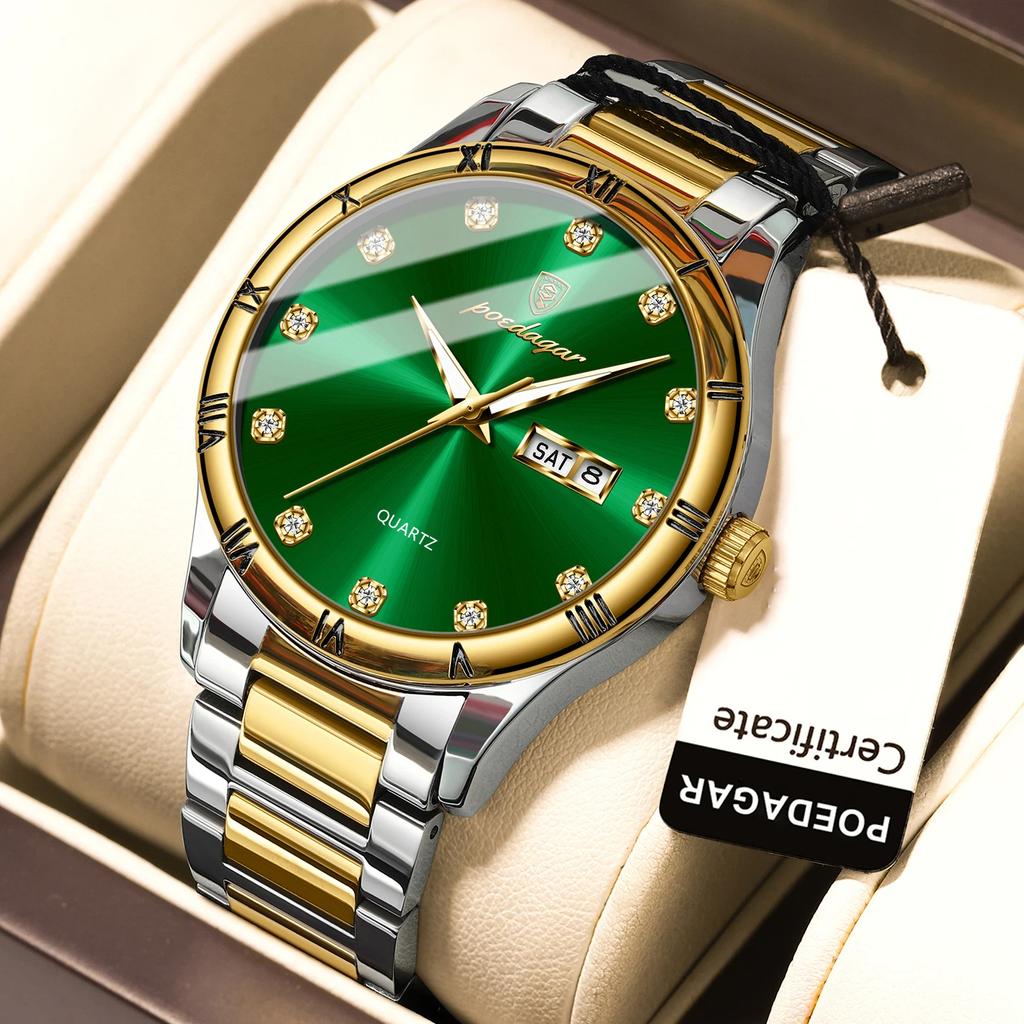 POEDAGAR Top Luxury Watch for Man Date Week Waterproof Luminous Wristwatch Quartz Stainless Steel Men's Watches Sports