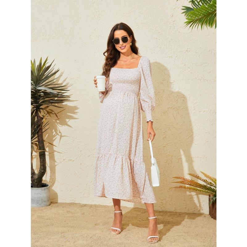YYFS Women's Fashion Spring Fall Flower Pattern Print Long Sleeve One Shoulder Loose Waistline Casual Dresses