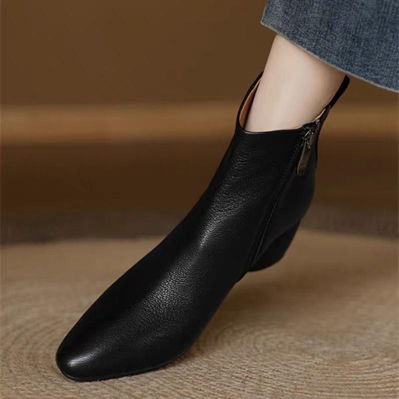 Autumn Winter Women's Ankle Boots Side Zip Square Toe Retro Comfortable Casual Short Boots