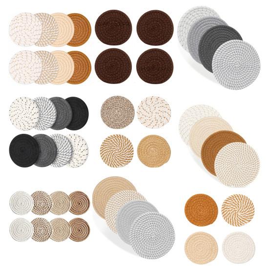 Boho Cotton Coaster Set with Holder Absorbent Heat-Resistant Placemats for Kitchen Dining Non-Slip Reusable Rustic Home Decor for Cups Mugs