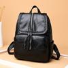Retro Solid Color PU Leather Backpack Zipper Korean Style Tasse Shoulder Bag Black Handbag Students School Bag Gift