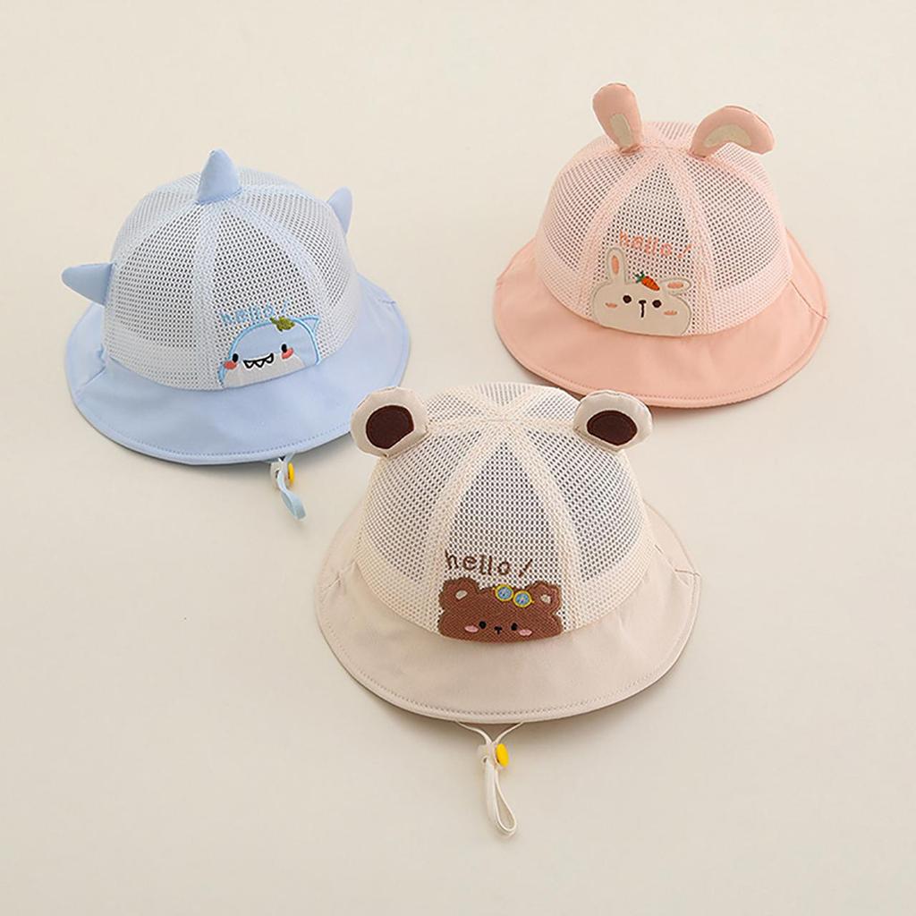 Cute Cartoon Bear Baby Bucket Hat Summer Mesh Breathable Baby Boys Girls Sunshade Cap Toddler Kids Lacing Panama Basin Cap