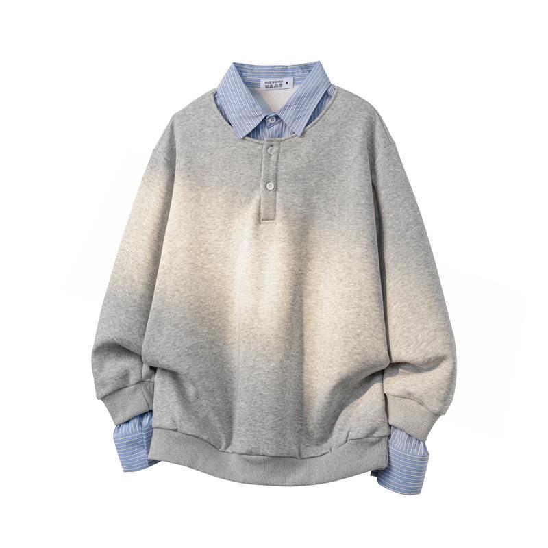 

Men s Trendy Two-in-One Polo Collar Hoodie - Winter College Style Lapel T-shirt, Versatile Streetwear for Couples. L сірий колір