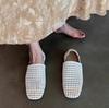 Cowhide Version Niche Retro Woven Hollow Breathable Bag Heel Single Shoes Women's Square Head One Pedal Versatile Lazy Flat Shoes
