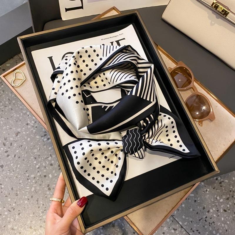 Satin high-end tied hair long silk scarf headband elegant and simple versatile hair band headband streamer hair accessories women's tied bag